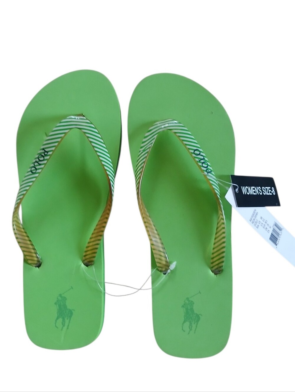 Women's Lime Green Ralph Lauren Polo Striped Flip Flop Sandals Slip On's Size 8